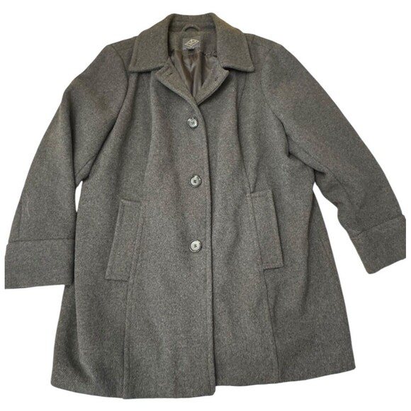 St. Johns Bay Pea Coat Grey Wool Cashmere Blend‎ Lined Size 1X - Picture 1 of 11